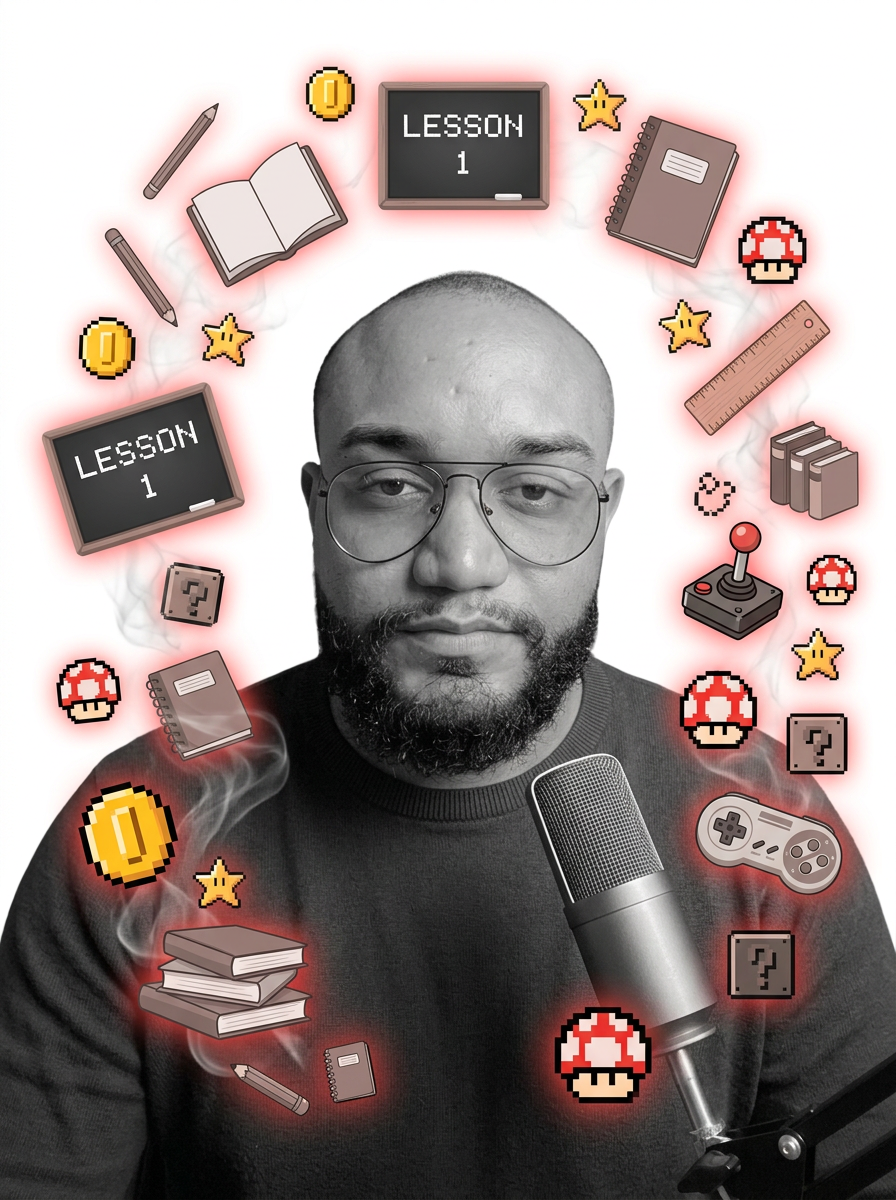 Professor com elementos de jogos educativos